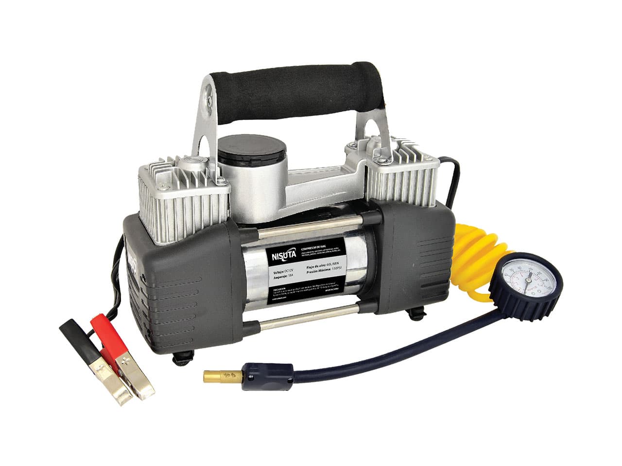 Compresor de aire 12V metalico para auto 60L/Min doble cilindro