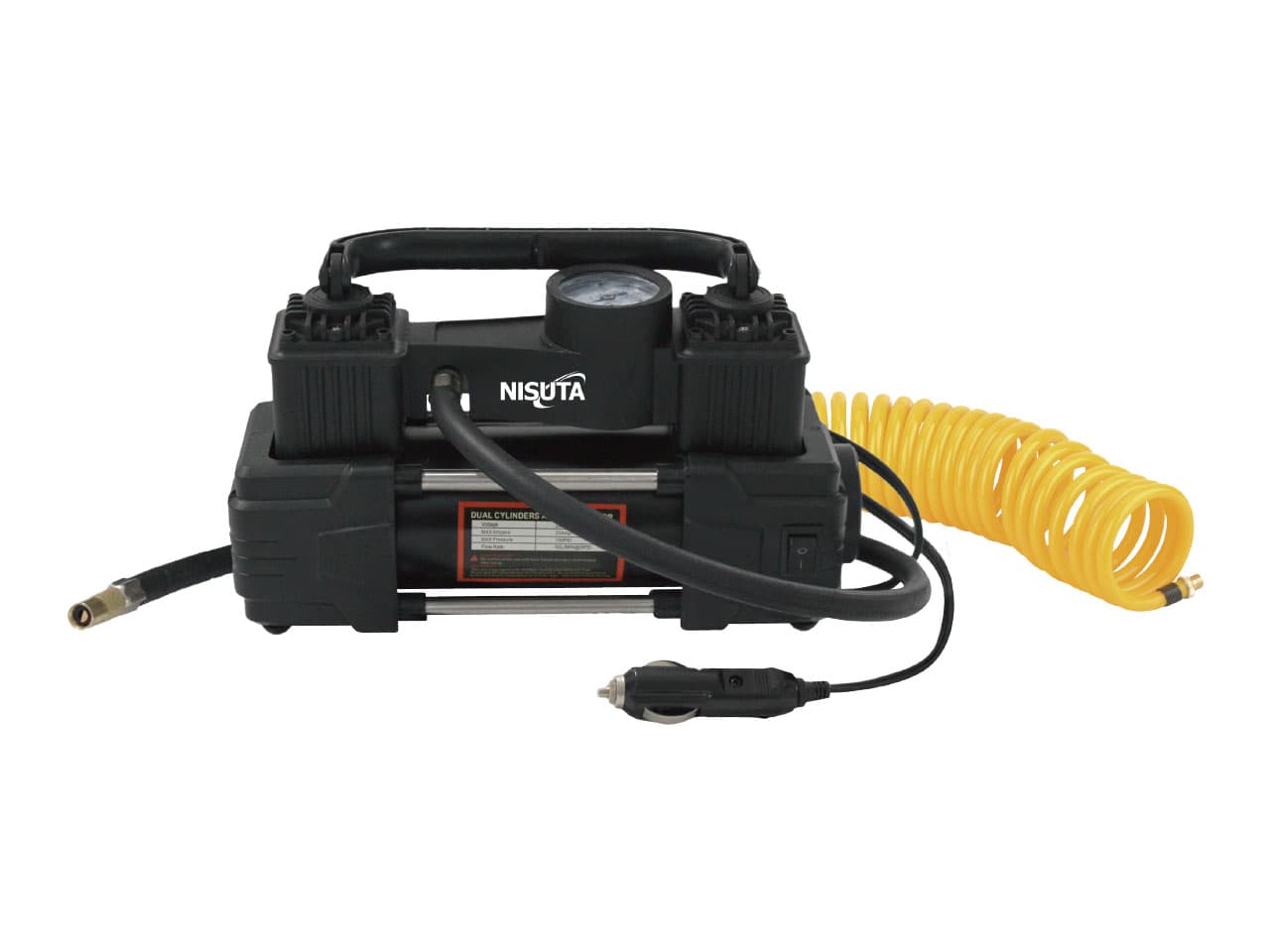 Compresor de aire 12V metalico para auto 60L/Min doble cilindro · Nisuta