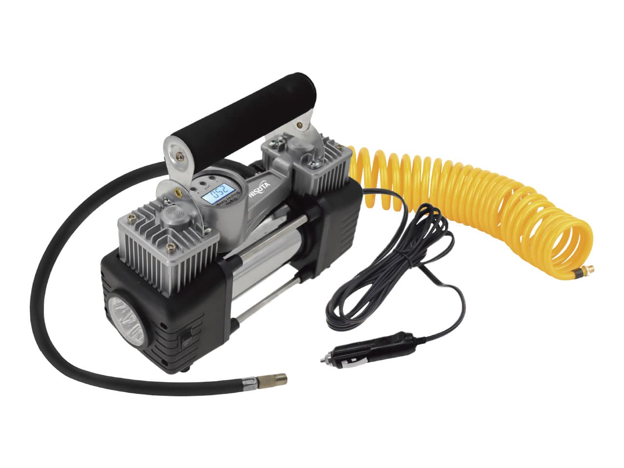 Compresor de aire 12V metalico para auto 60L/Min doble cilindro · Nisuta