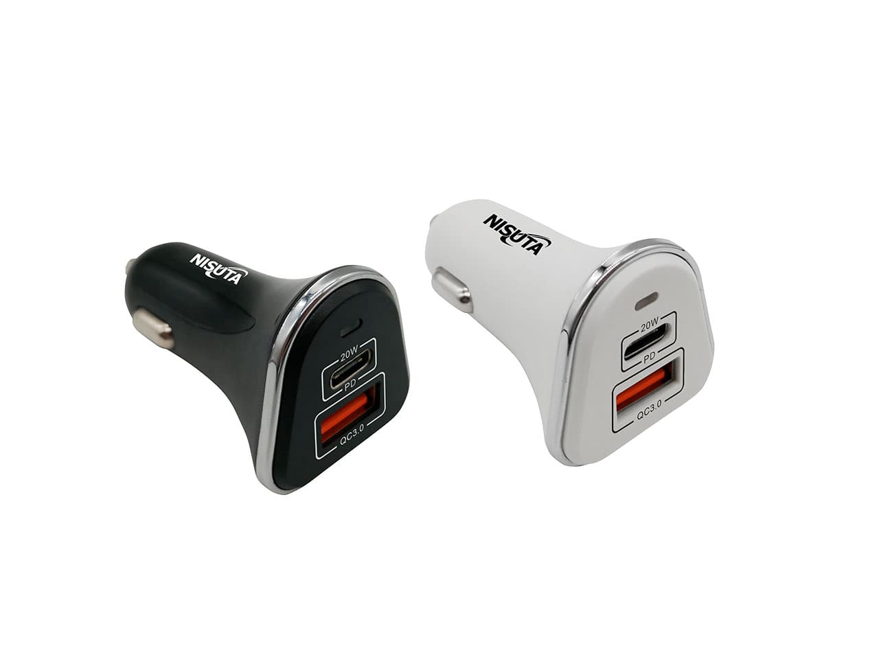 Cargador USB doble auto 12/24V de carga rapida QC 3.0 y USB C (PD) · Nisuta · USB-C/PD