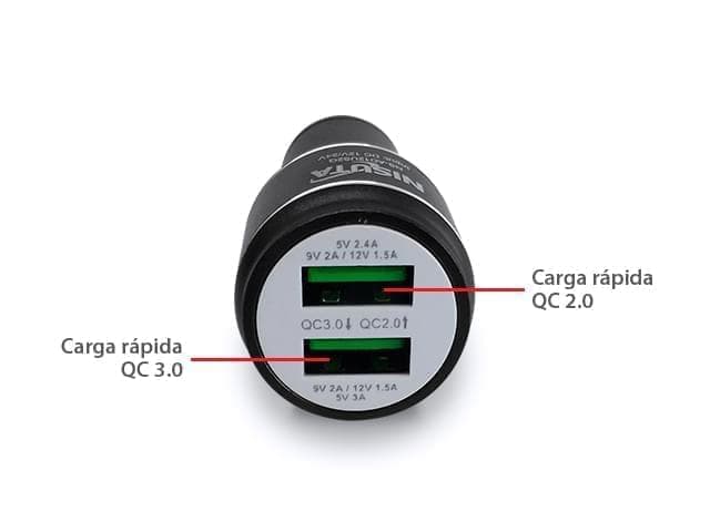 Cargador USB doble para auto 12/24V de carga rapida QC 3.0, hasta 3.1 Amper