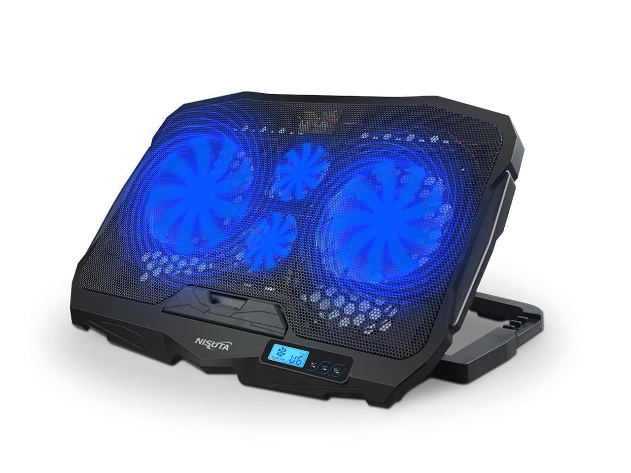 Base para notebook reclinable, con leds azules y regulacion de velocidad de fans