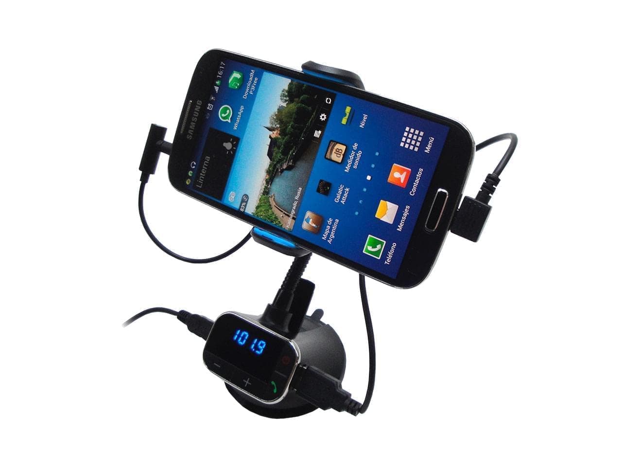 Soporte para smartphone con FM y cargador
