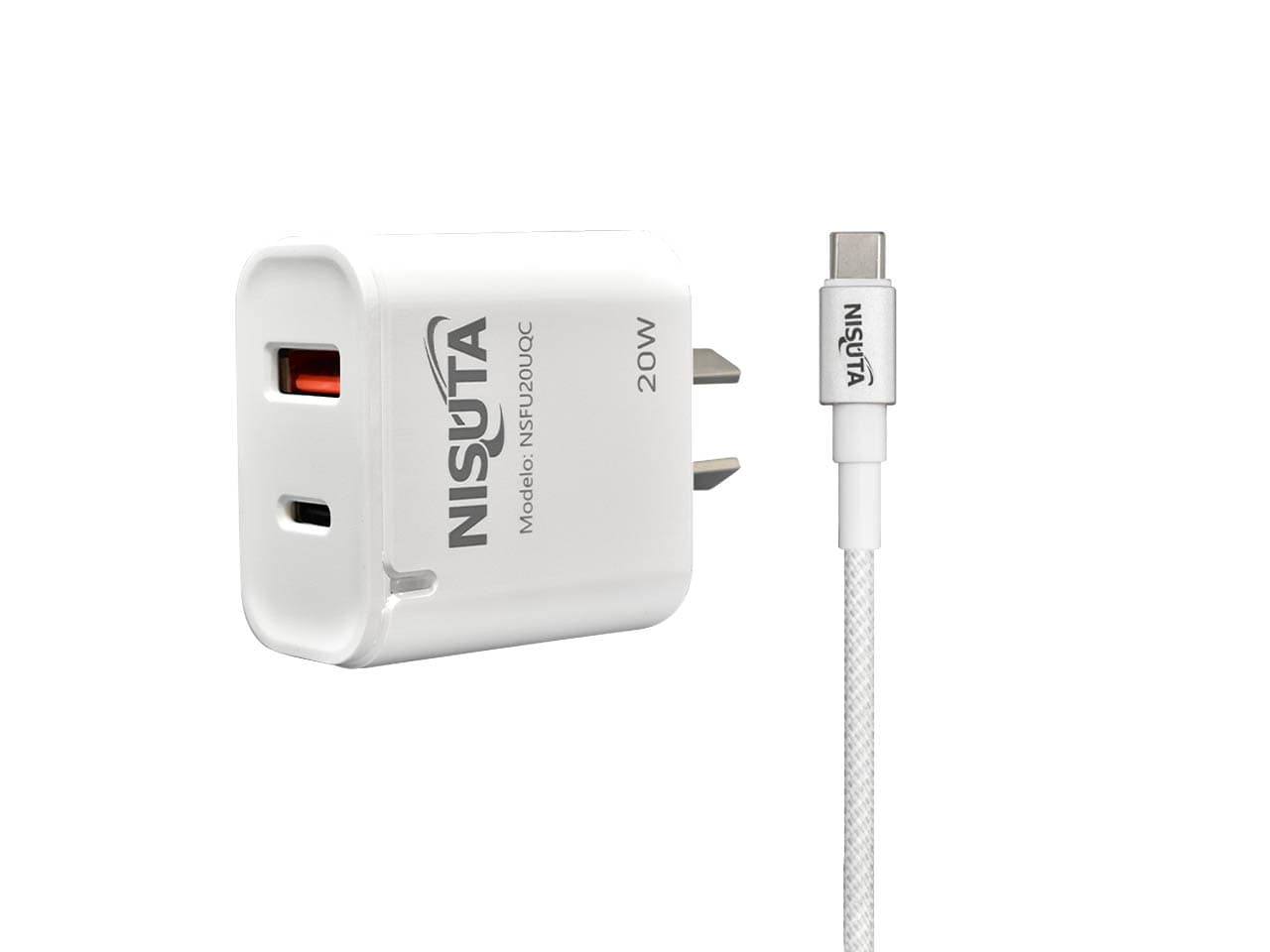 Fuente de alimentación de 1 puerto USB y 1 PD port 20W con cable usb C · Nisuta · Sin certificar
