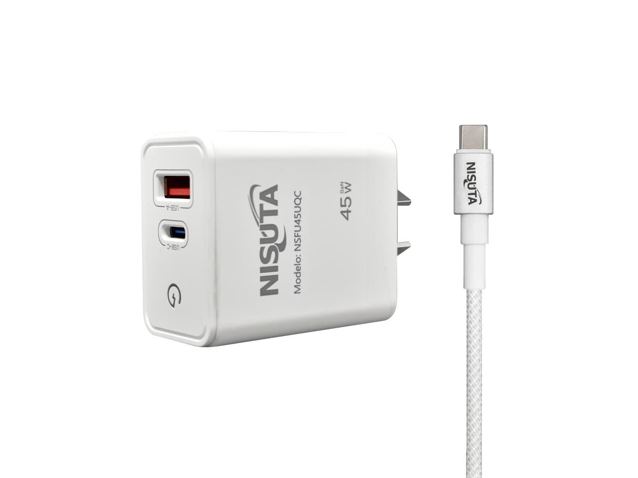 Fuente de alimentación de 1 puerto USB y 1 PD port 45W con cable USB C · Nisuta · Sin certificar