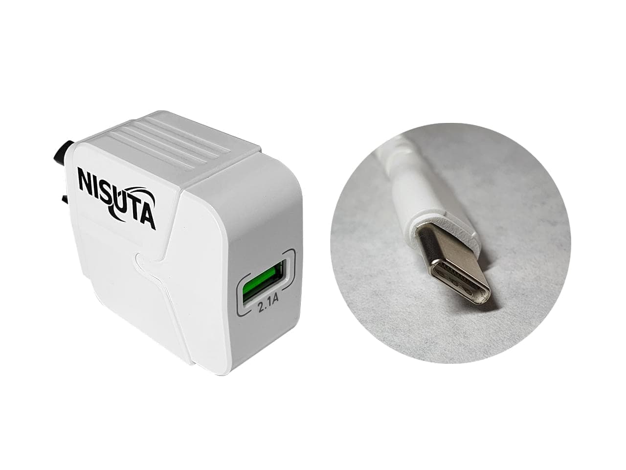 Fuente de alimentación USB 2.1A, cable USB C 1m · Nisuta · Sin certificar