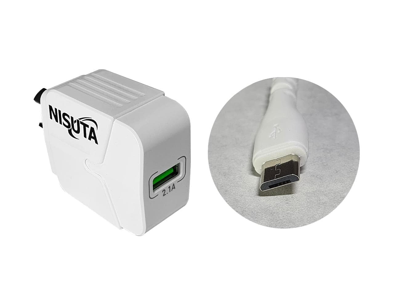 Fuente de alimentación USB 2.1A, cable micro USB 1m · Nisuta · Sin certificar