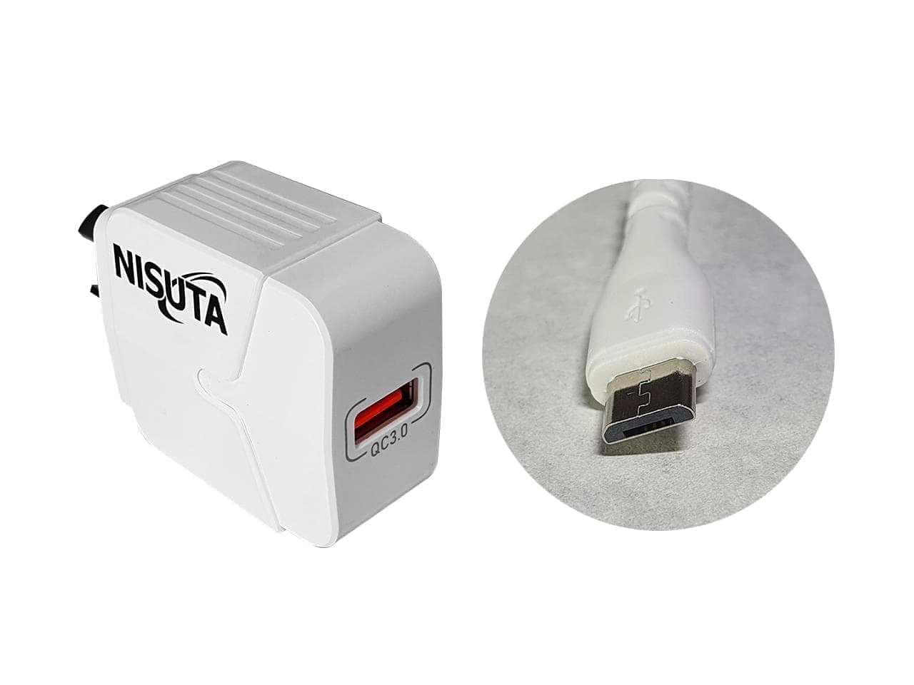 Fuente de alimentación USB carga rápida QC3.0 cable micro USB 1m · Nisuta · Sin certificar