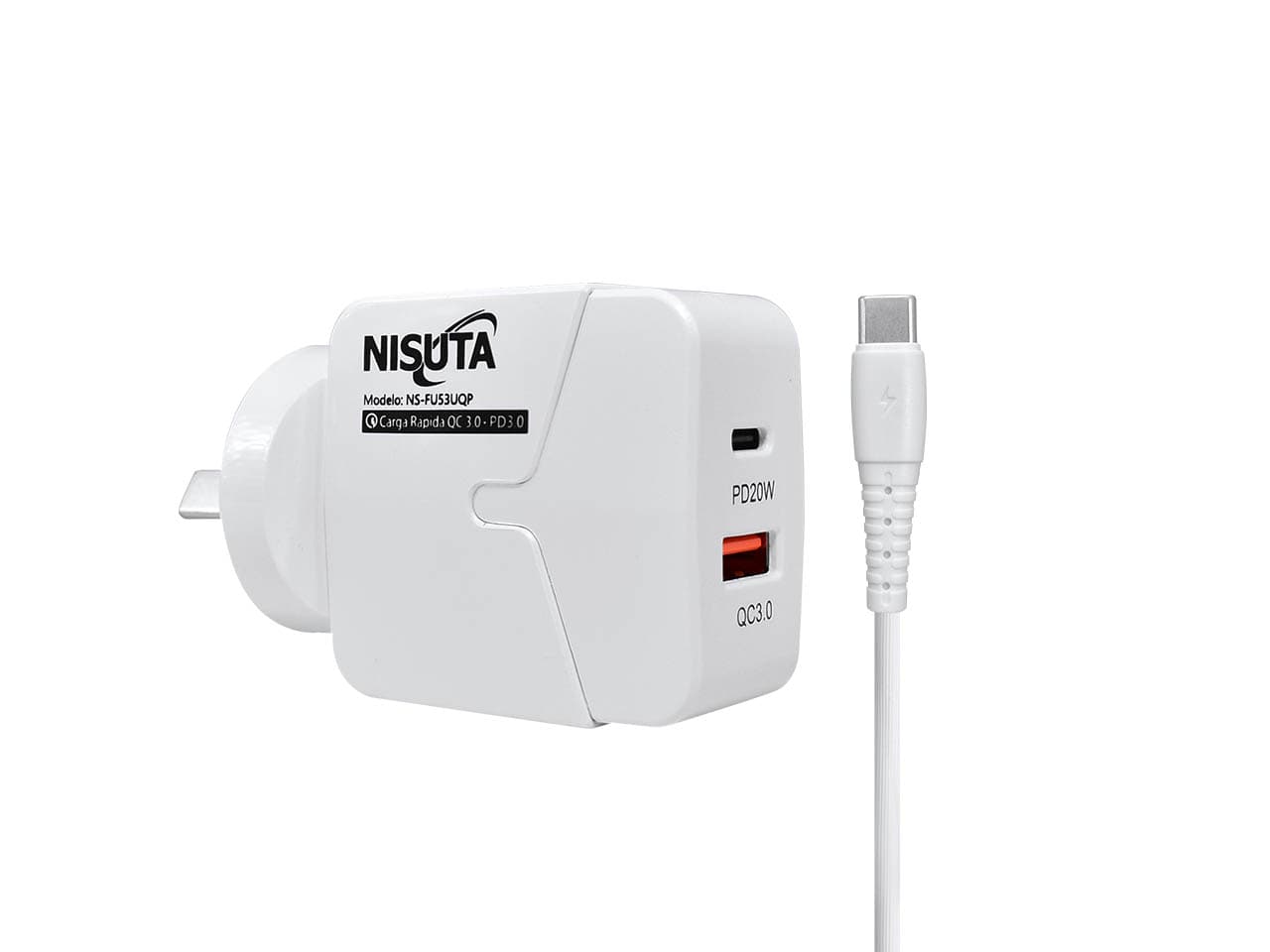 Fuente de alimentación 1 puerto USB y 1 PD Port carga rápida cable USB C de 1m · Nisuta · Sin certificar