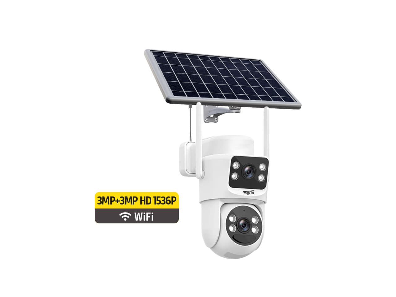 Camara IP wifi móvil exterior solar lente doble 3MP+3MP · Nisuta · Exterior