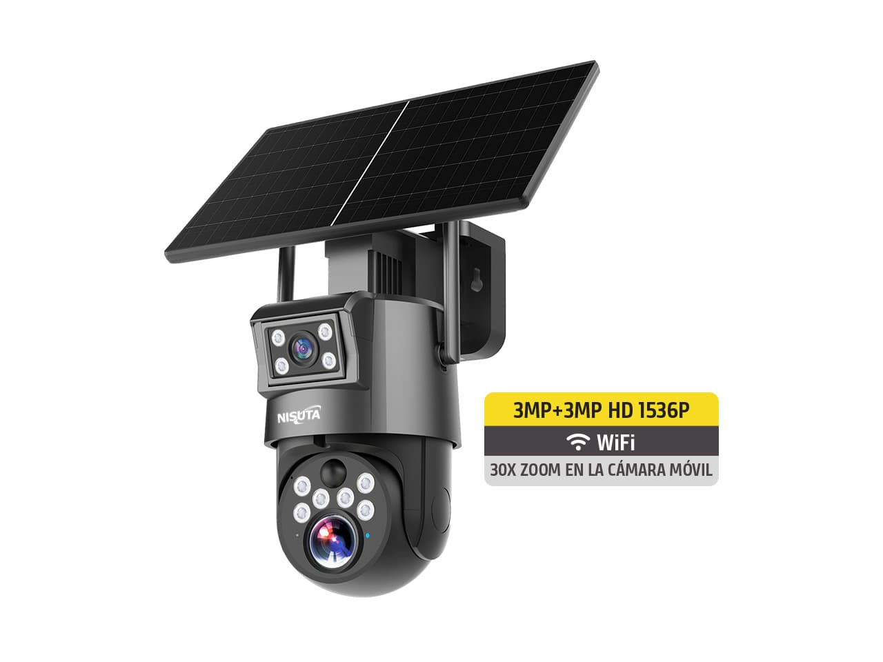 Camara IP conexión 4G móvil exterior solar zoom 30x lente doble 3MP+3MP · Nisuta · Exterior