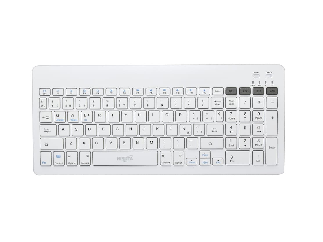 Teclado multimedia bluetooth blanco con bateria recargable · Nisuta · Inalámbrico