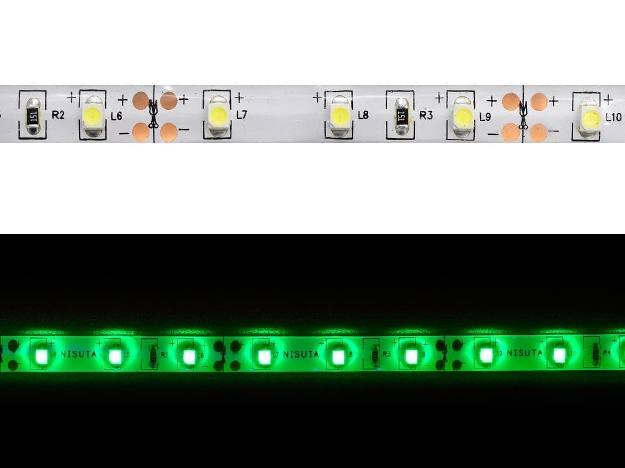 Tira de LEDs externa 3528 60L/M verde 24v x metro · Nisuta · General