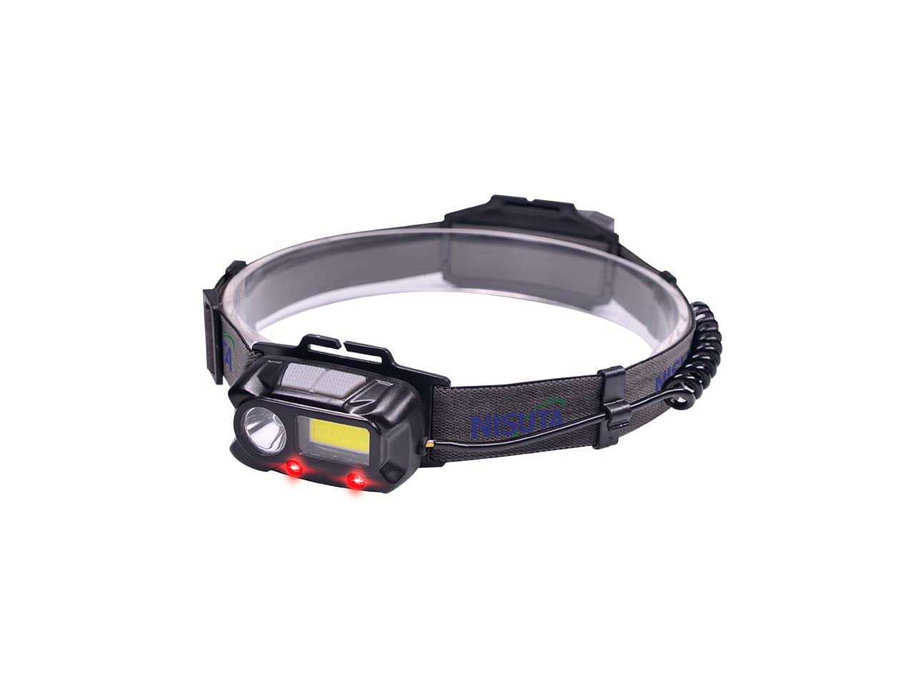 Linterna tipo vincha bateria recargable con luces delanteras y trasera · Nisuta