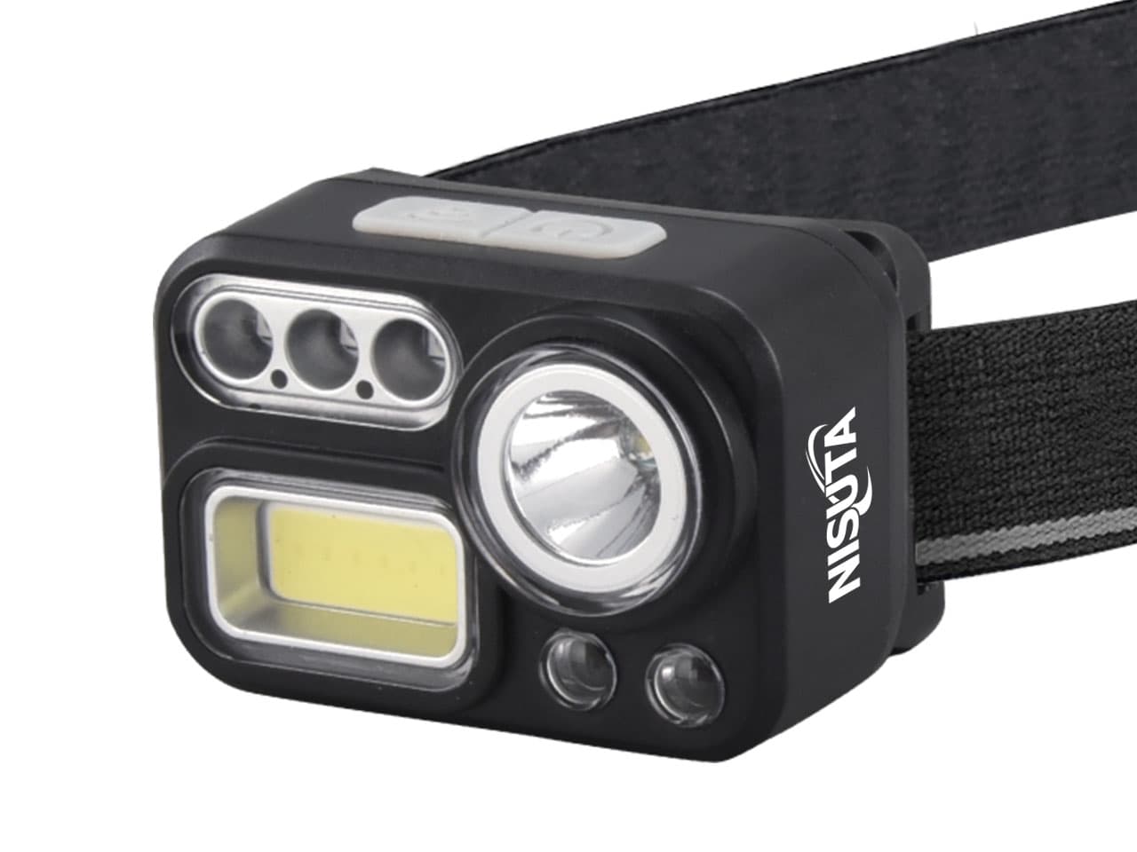 Linterna tipo vincha con bateria recargable, sensor, y luces de colores · Nisuta