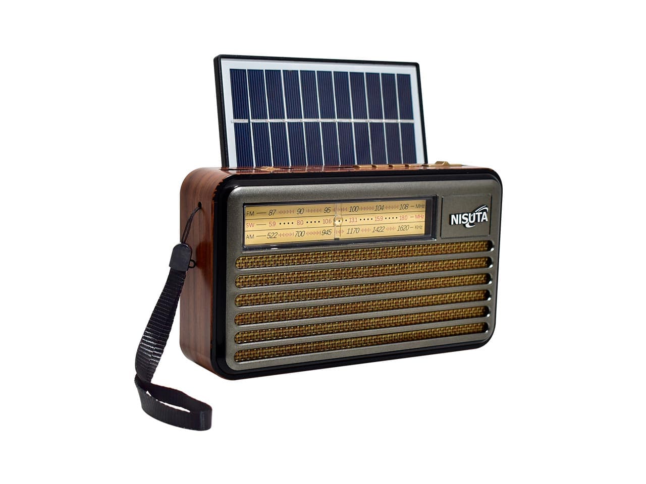 Radio AM/FM vintage con MP3/BT,AUX con carga solar y power bank