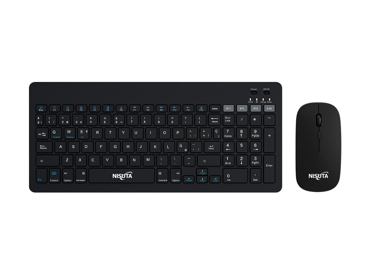 Combo mouse y teclado multimedia bluetooth blanco con bateria recargable