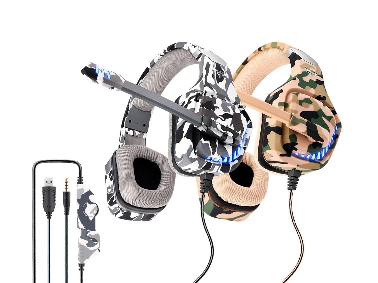 Auricular gaming PS4 camuflado tipo vincha con luz y micrófono