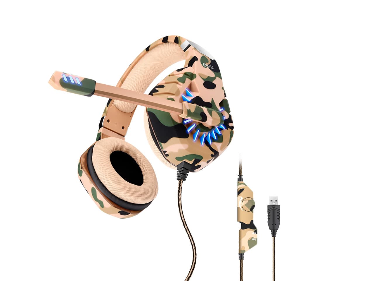 Auricular gaming camuflado 7.1 USB con software, micrófono y leds