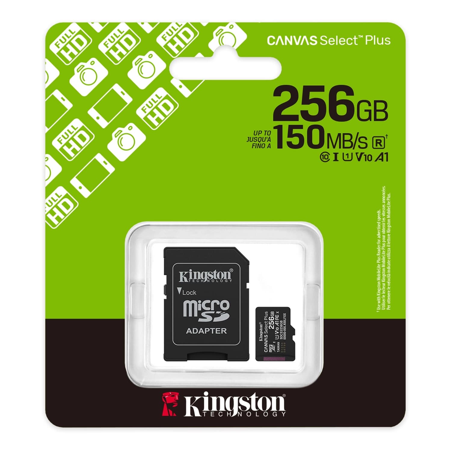 Tarjeta de Memoria KINGSTON Canvas Select Plus MicroSDXC 256GB Gen3 A1 150MB/s c/adaptador · Kingston · General