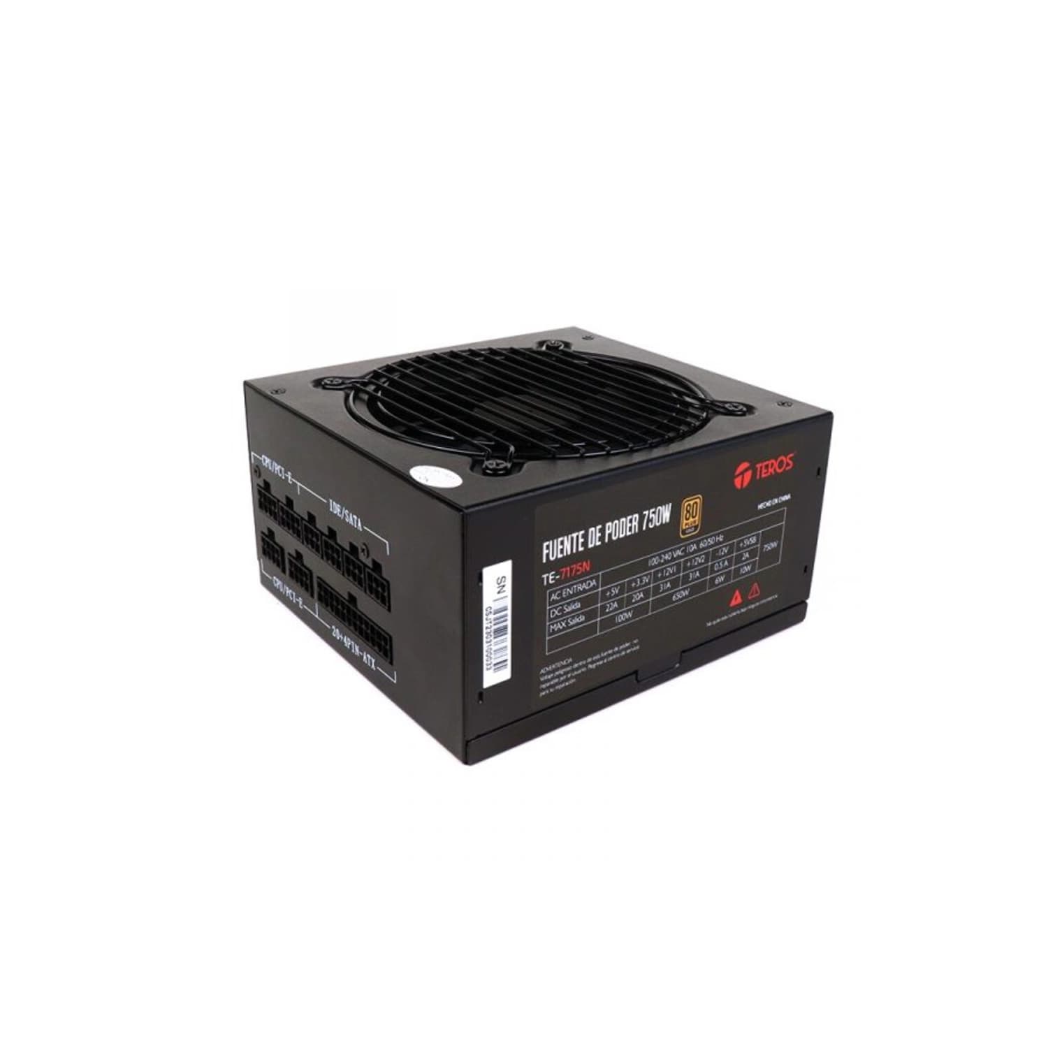 Fuente Teros TE-7175N 750w 80 Plus Gold ATX Full Modular · Teros