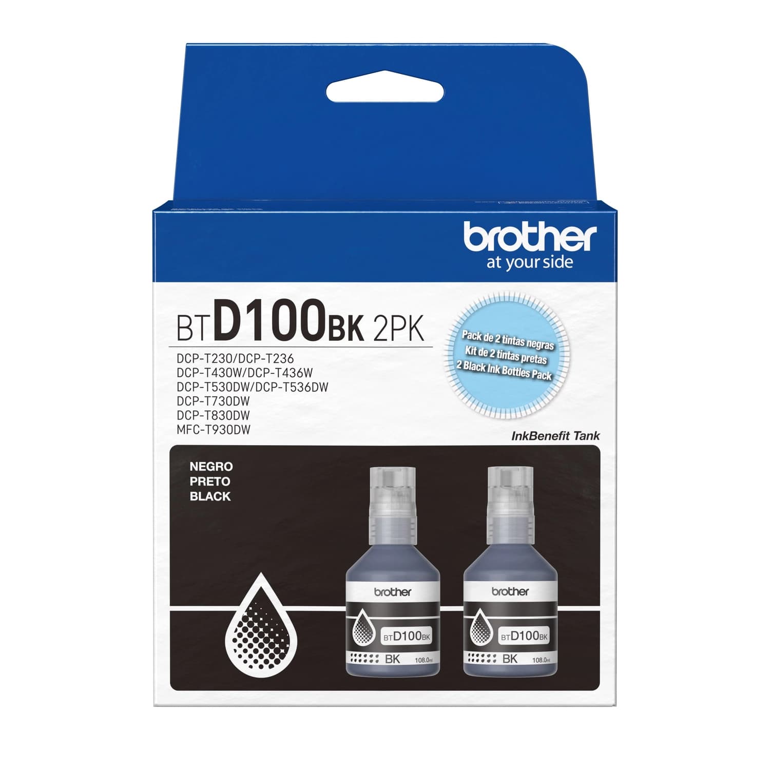 Botella de tinta Brother BTD100 Negra Pack de 2 · BROTHER