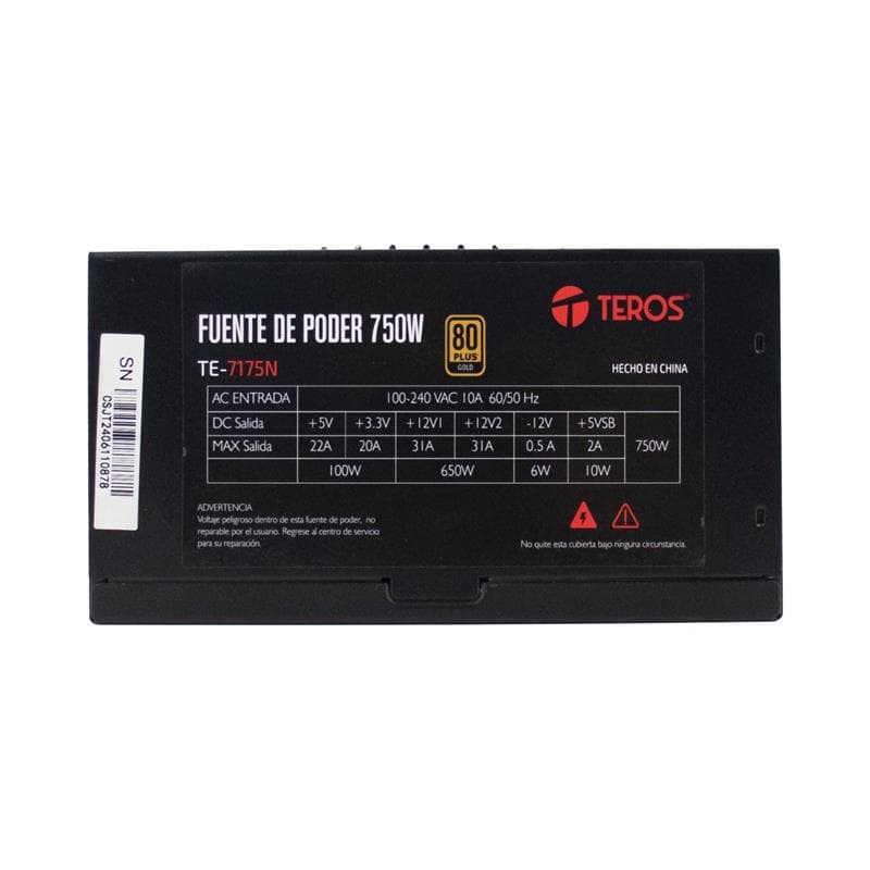 Fuente 750W Teros TE-7175 80 Plus Gold Modular · Teros