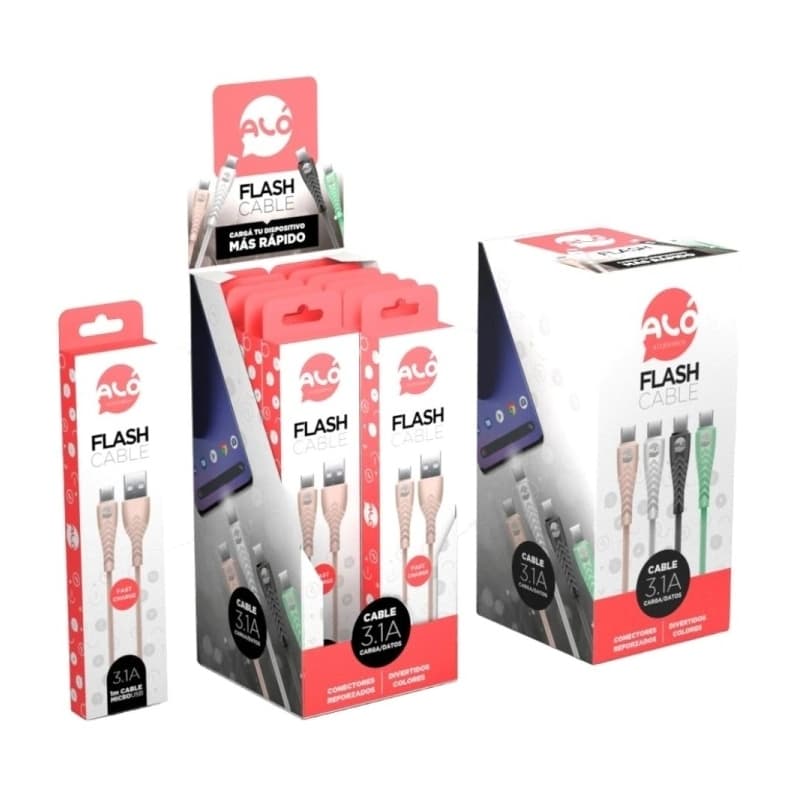 CABLE ALO FLASH USB A LIGHTNING X12 UNIDADES LA CAJA COLORES VARIOS