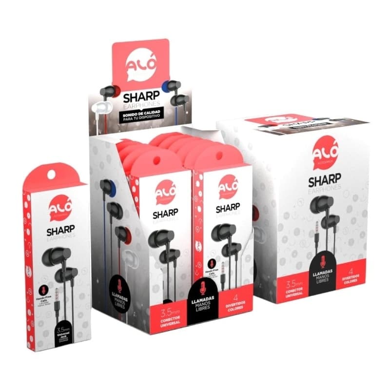 AURICULAR ALO SHARP X 12 UNIDADES LA CAJA COLORES VARIOS