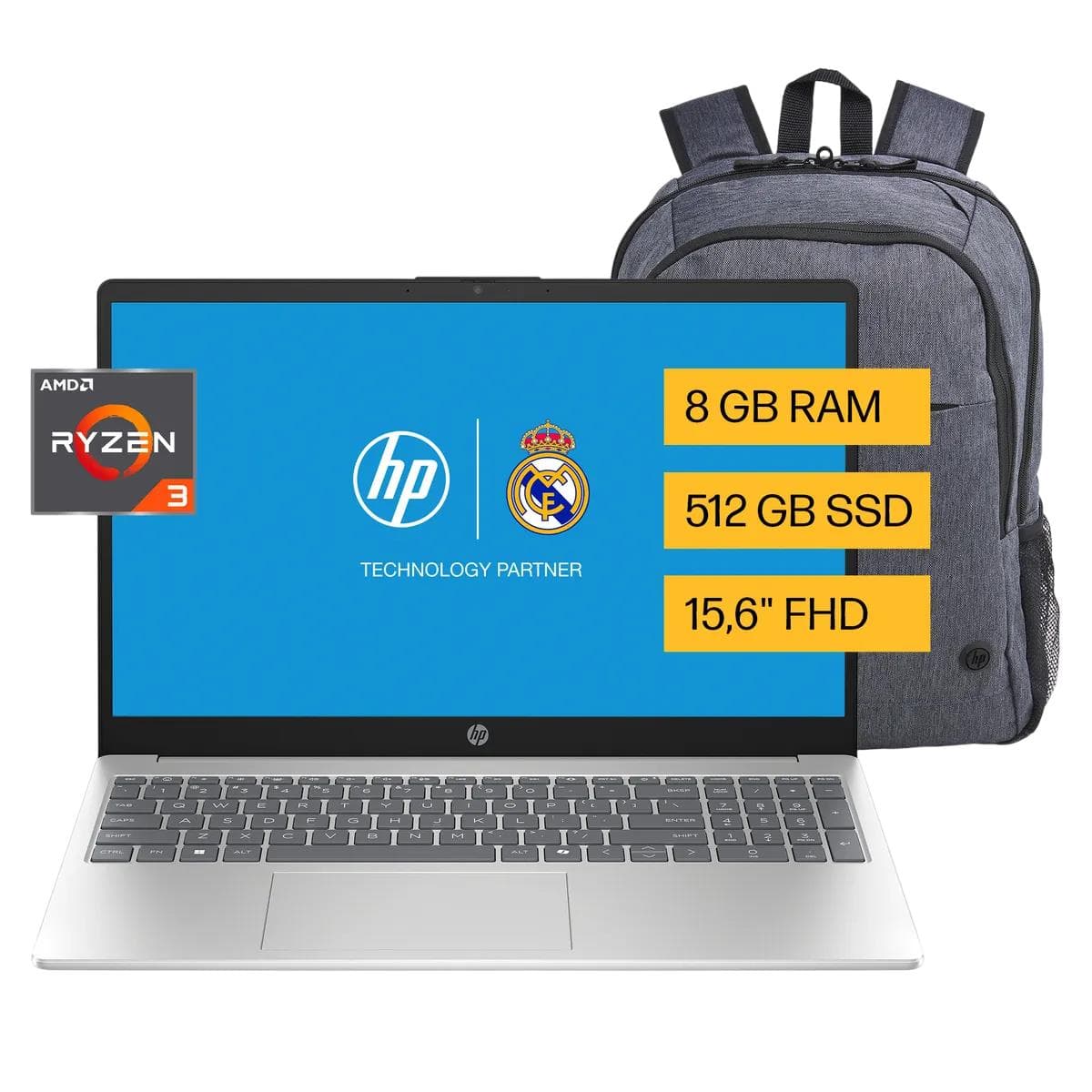 NOTEBOOK HP 15-FC0237LA R3-7320U 8GB 512GB 156 FHD W11HSL (BM7K4LAAC8) Mochila HP Prelude Pro