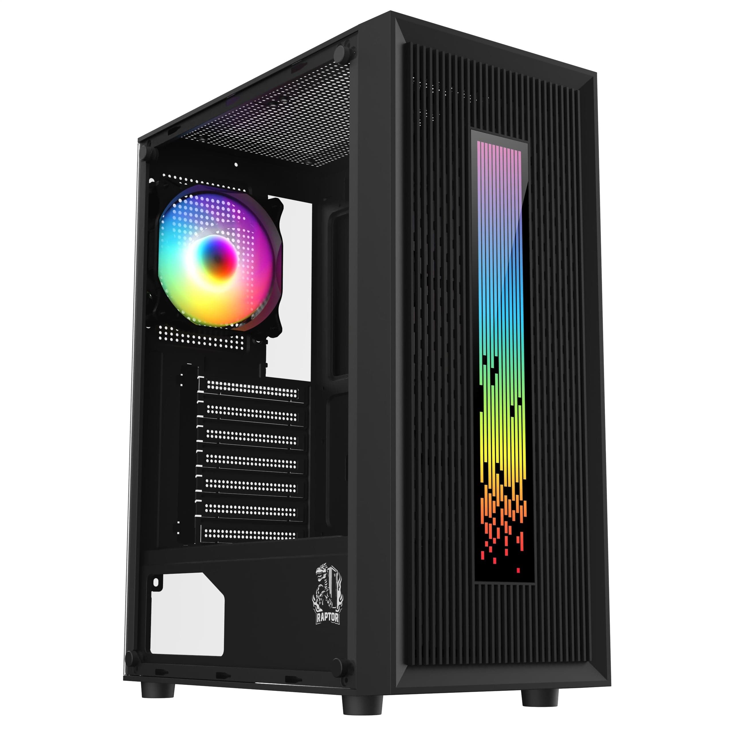Gabinete Raptor Vortex TG Mid-Tower RGB Back Fan x1 + Led Front w/button control (6710) · RAPTOR · Fan
