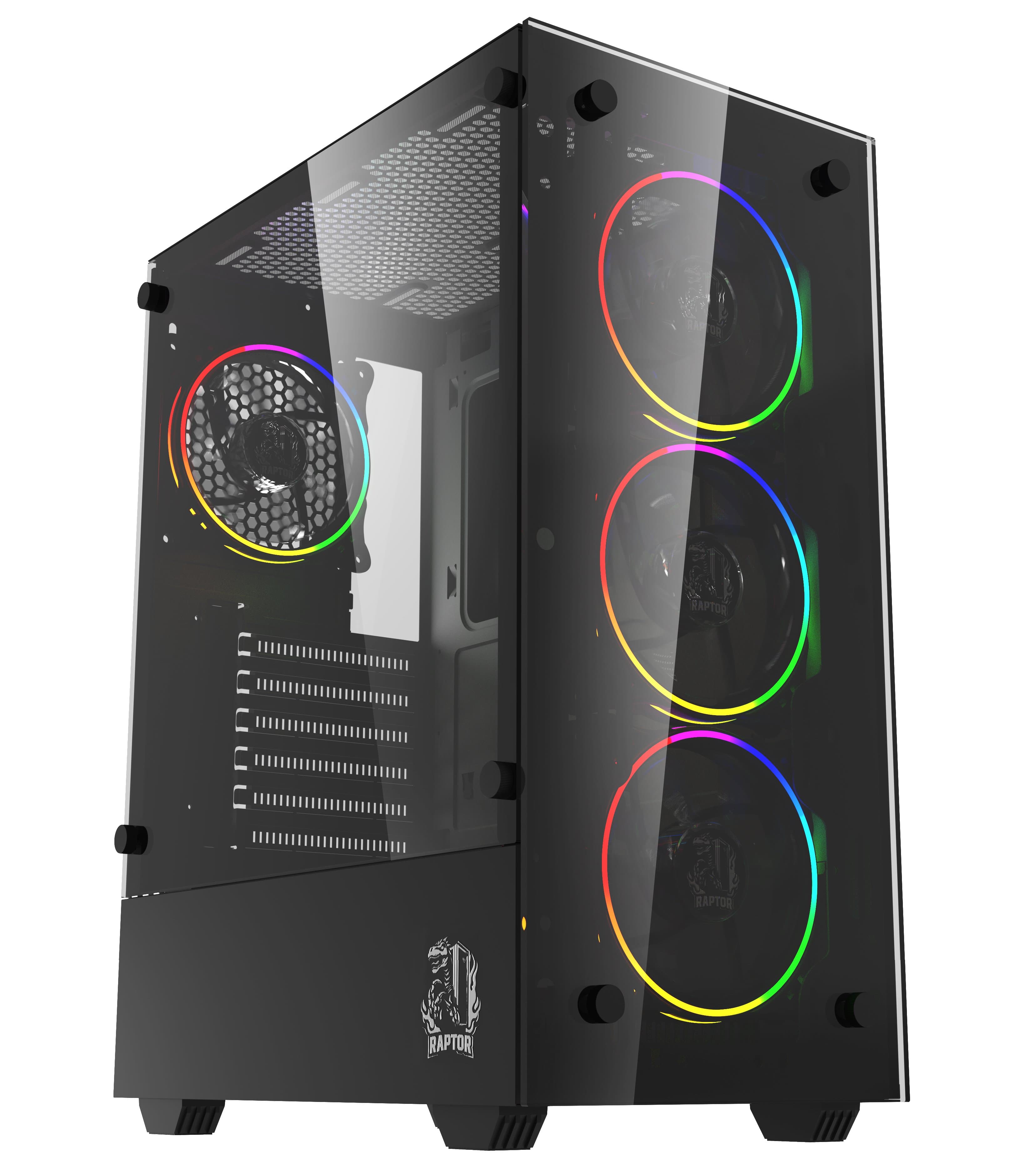 Gabinete Raptor Sentinel TG Mid-Tower RGB Fan x4 w/button control (6718) · RAPTOR · Fan