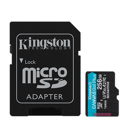 MicroSD KINGSTON 256GB c/Adap Canvas GO! Plus Gen4 (4K Camara-Drones)(7999) · Kingston · General