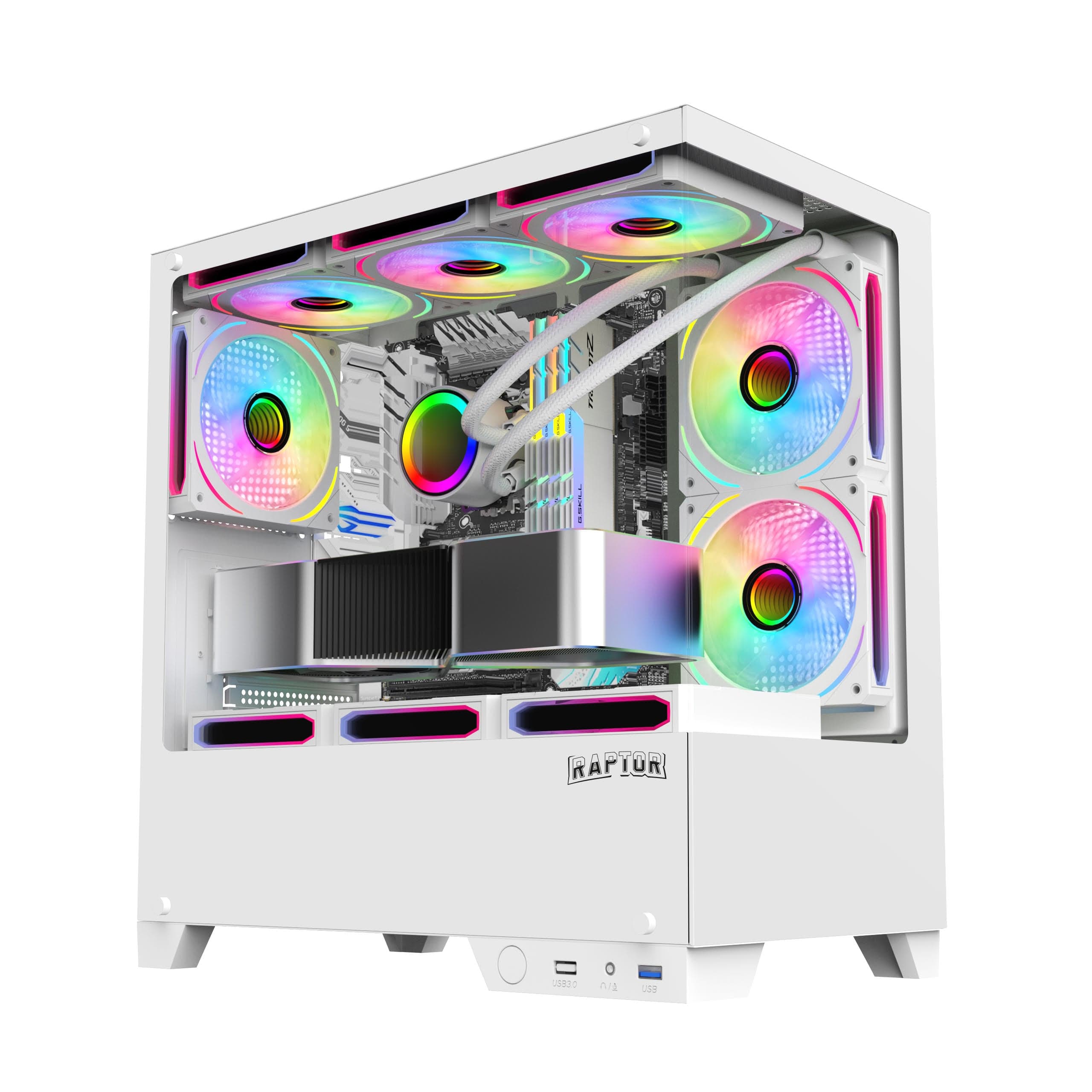 Gabinete Raptor Thunder Strike TG x2 Mid-Tower RGB Fan x1 White · RAPTOR · Fan