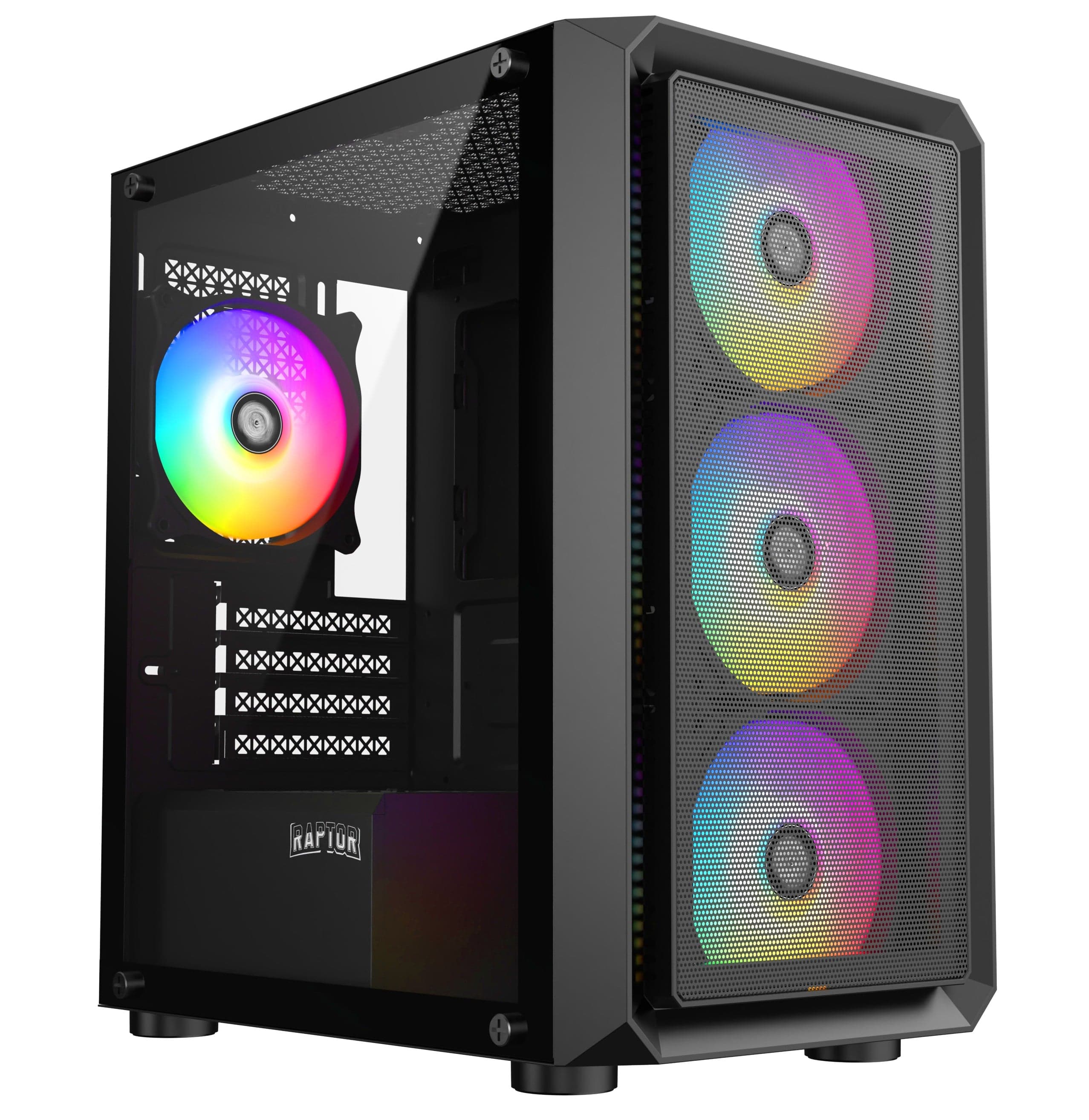 Gabinete Raptor Infinity Mesh TG x2 Mid-Tower RGB Fan x4 (6714) · RAPTOR