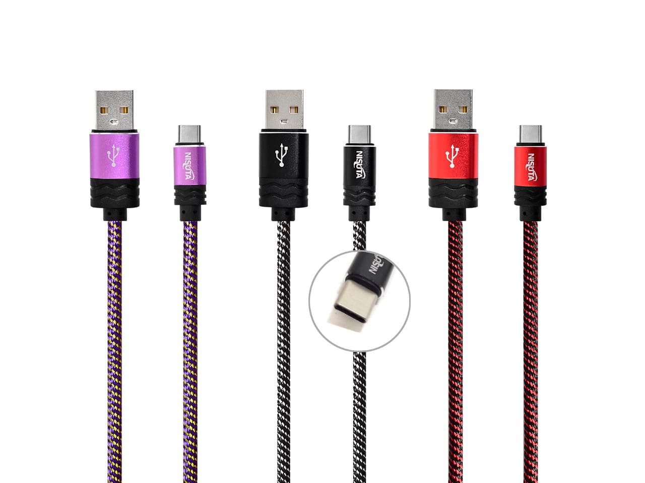 Cable USB C de 1,8m de 2.4A con malla de tela · Nisuta · Cables