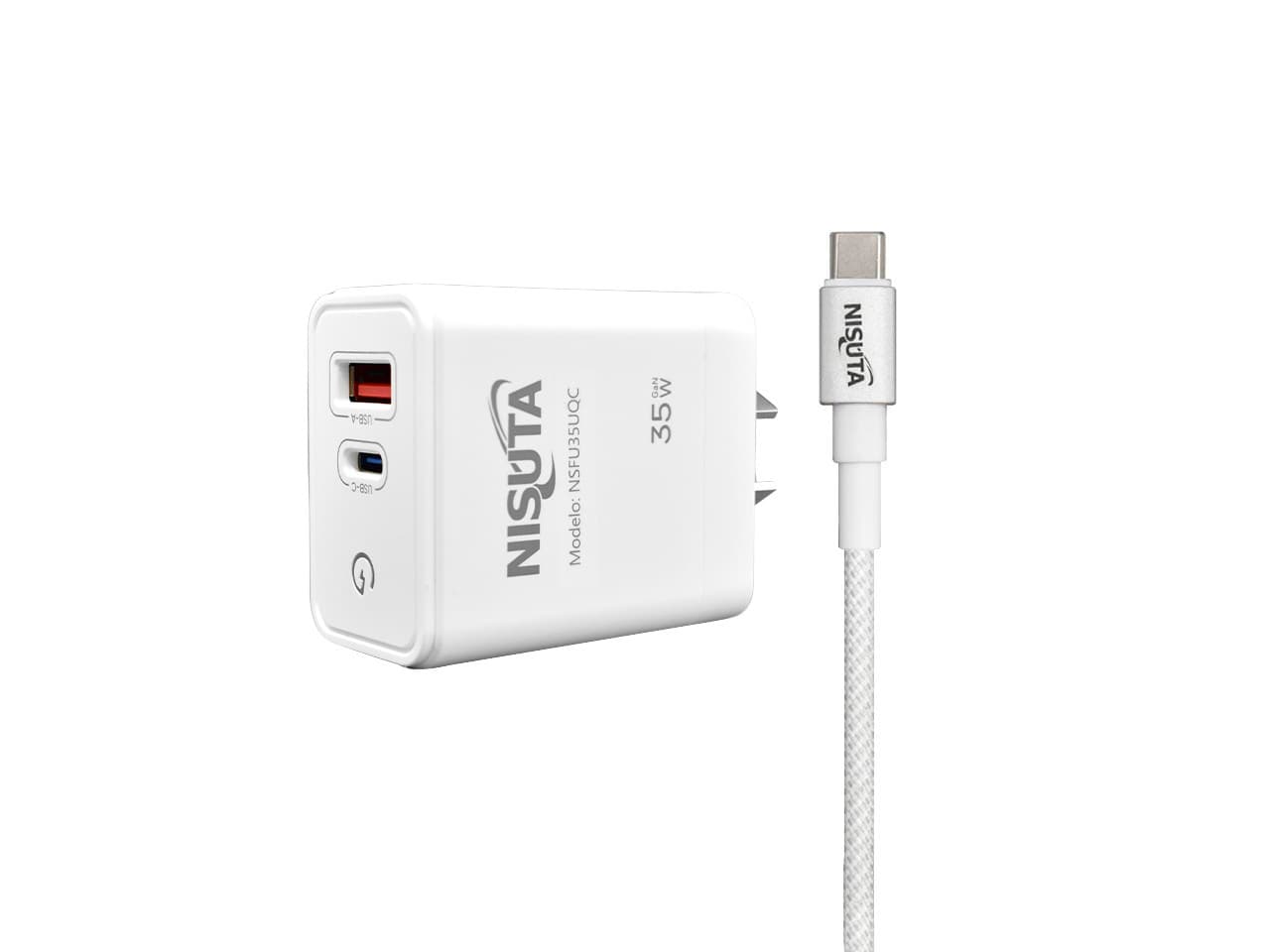Fuente de alimentación de 1 puerto USB y 1 PD port 35W con cable USB C · Nisuta · Sin certificar