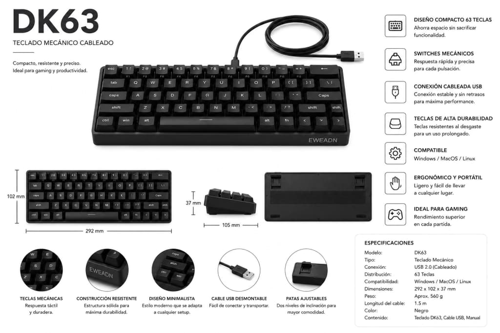 Teclados Eweadn Teclado DK63 · Eweadn · Blanco