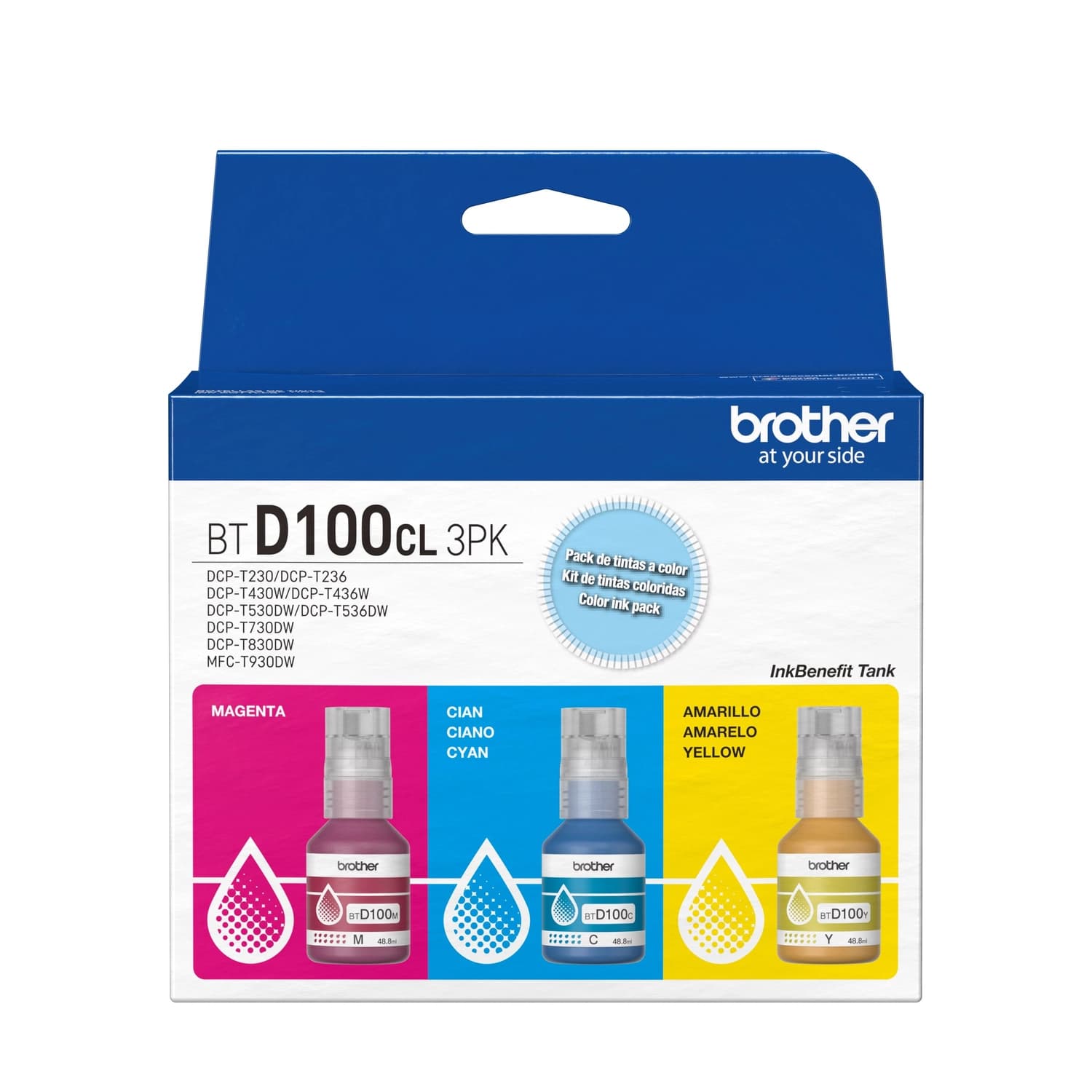 Botella de tinta Brother BTD100 Cian Magenta Amarilla Pack de 3 · BROTHER