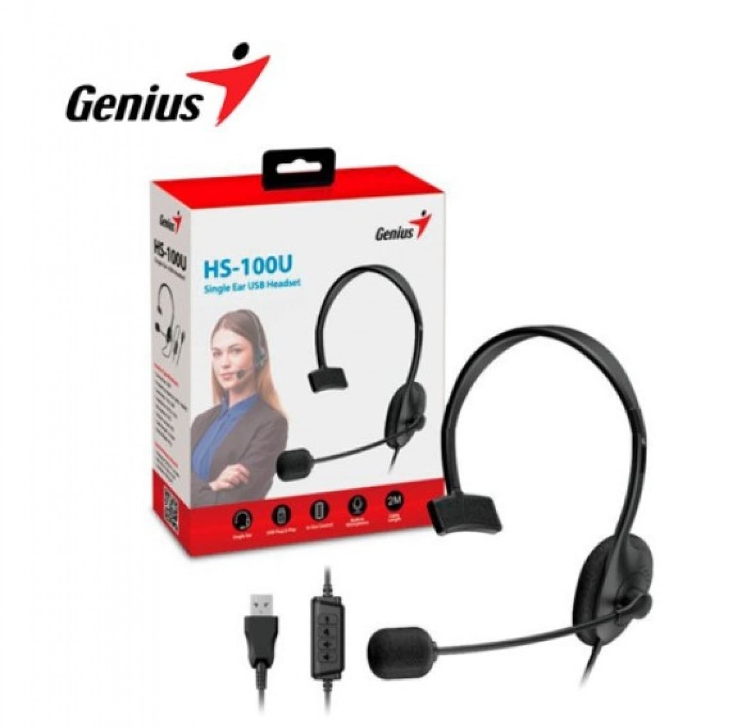 AURICULAR + MIC HEADSET GENIUS HS-100U USB BLACK - Imagen 1