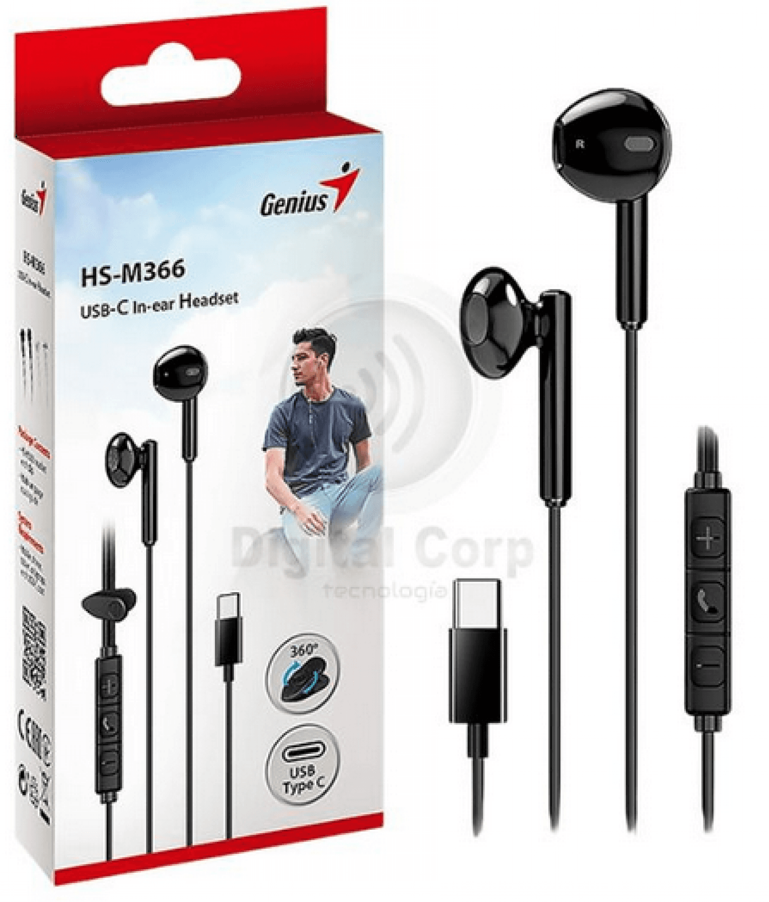 AURICULARES IN EAR USB-C GENIUS HS-M366 BLACK - Imagen 1