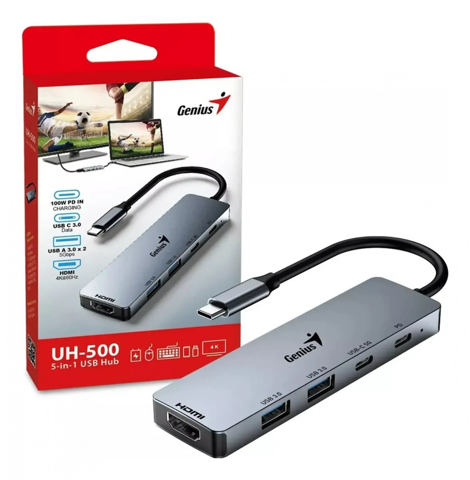 GENIUS UH-500 HUB USB-C HDMI 4K/60HZ PD-100W - Imagen 1