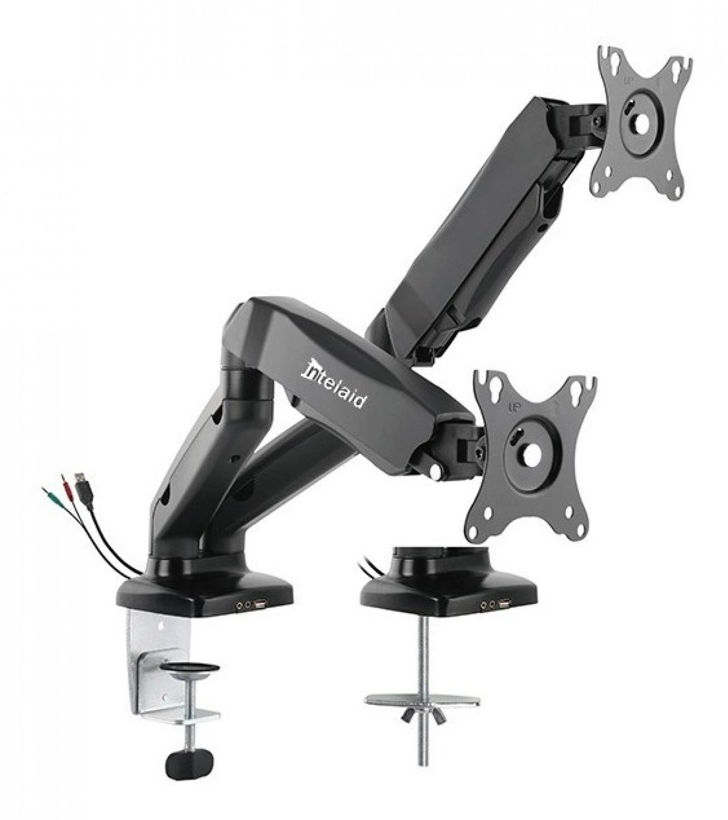 SOPORTE INTELAID DOBLE MONITOR 1USB AUDIO 13 A 27 100X100 IT-DGB2U - Imagen 1