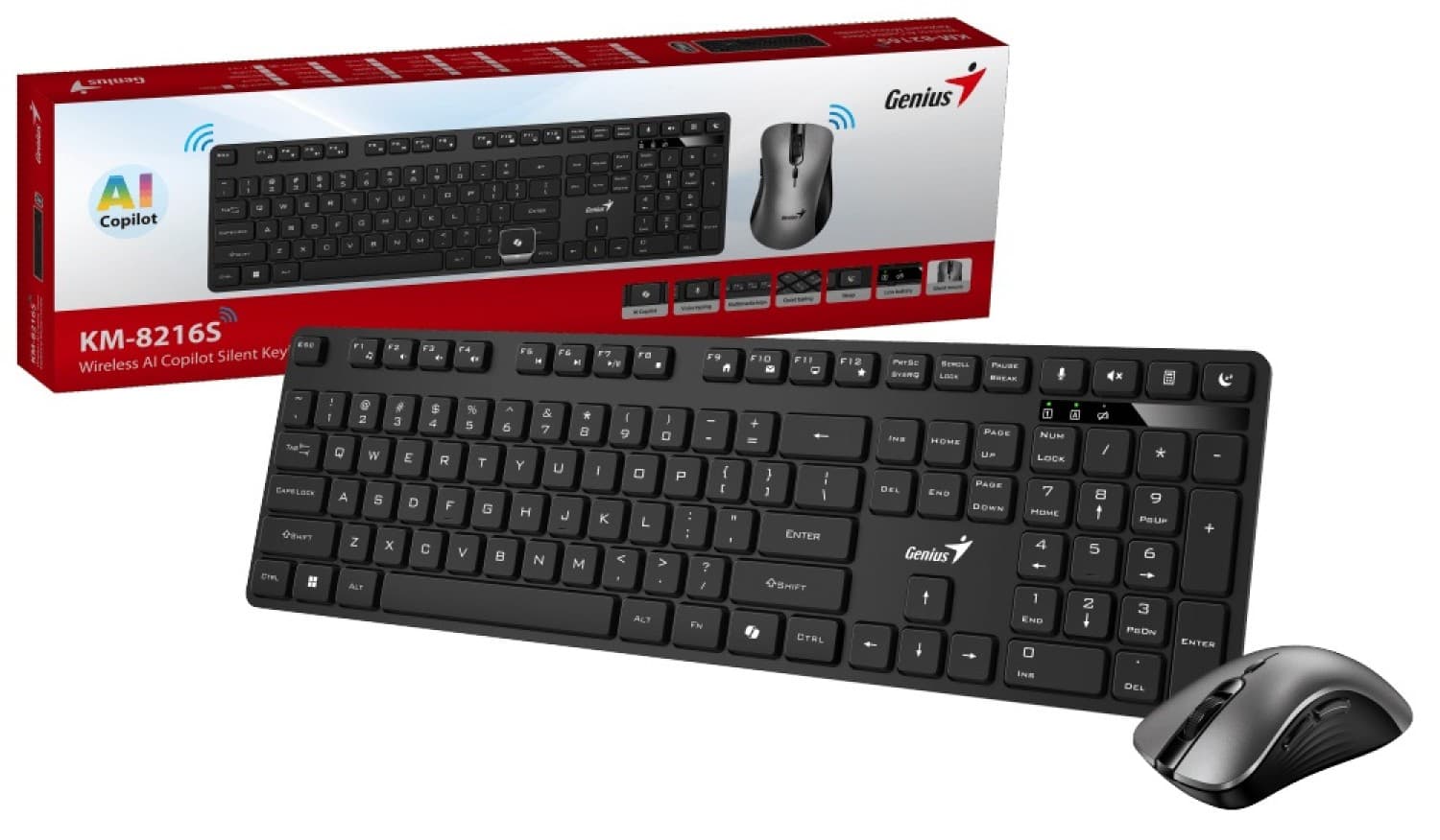 TECLADO + MOUSE WIRELESS COMBO GENIUS KM-8216s BLACK - Imagen 1