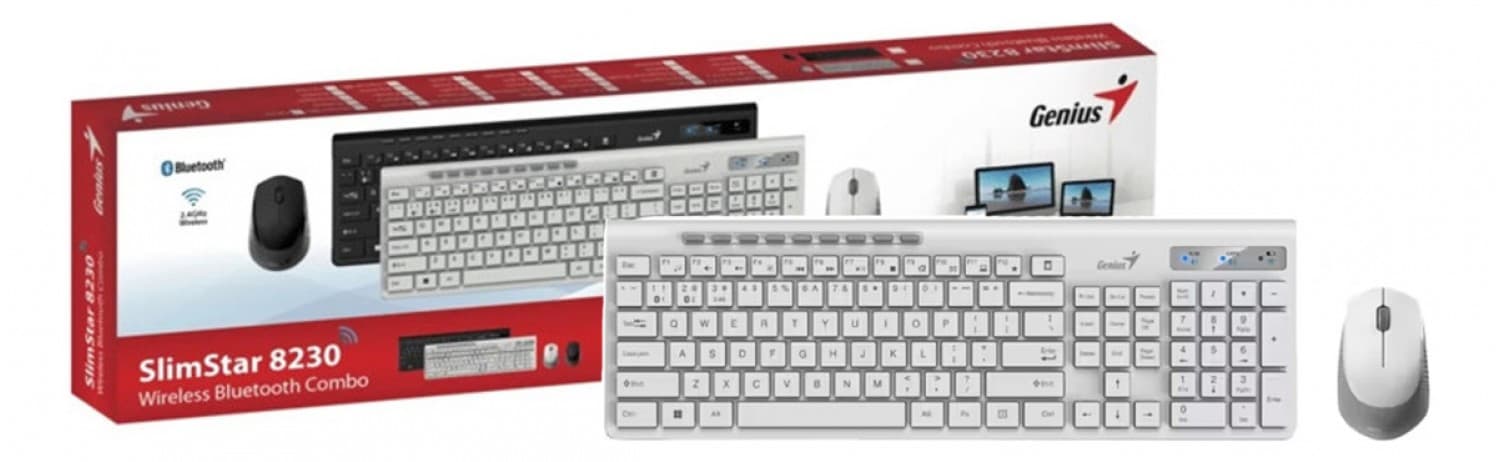 TECLADO + MOUSE WIRELESS GENIUS SLIMSTAR 8230 WHITE DUAL BT/2.4Ghz - Imagen 1