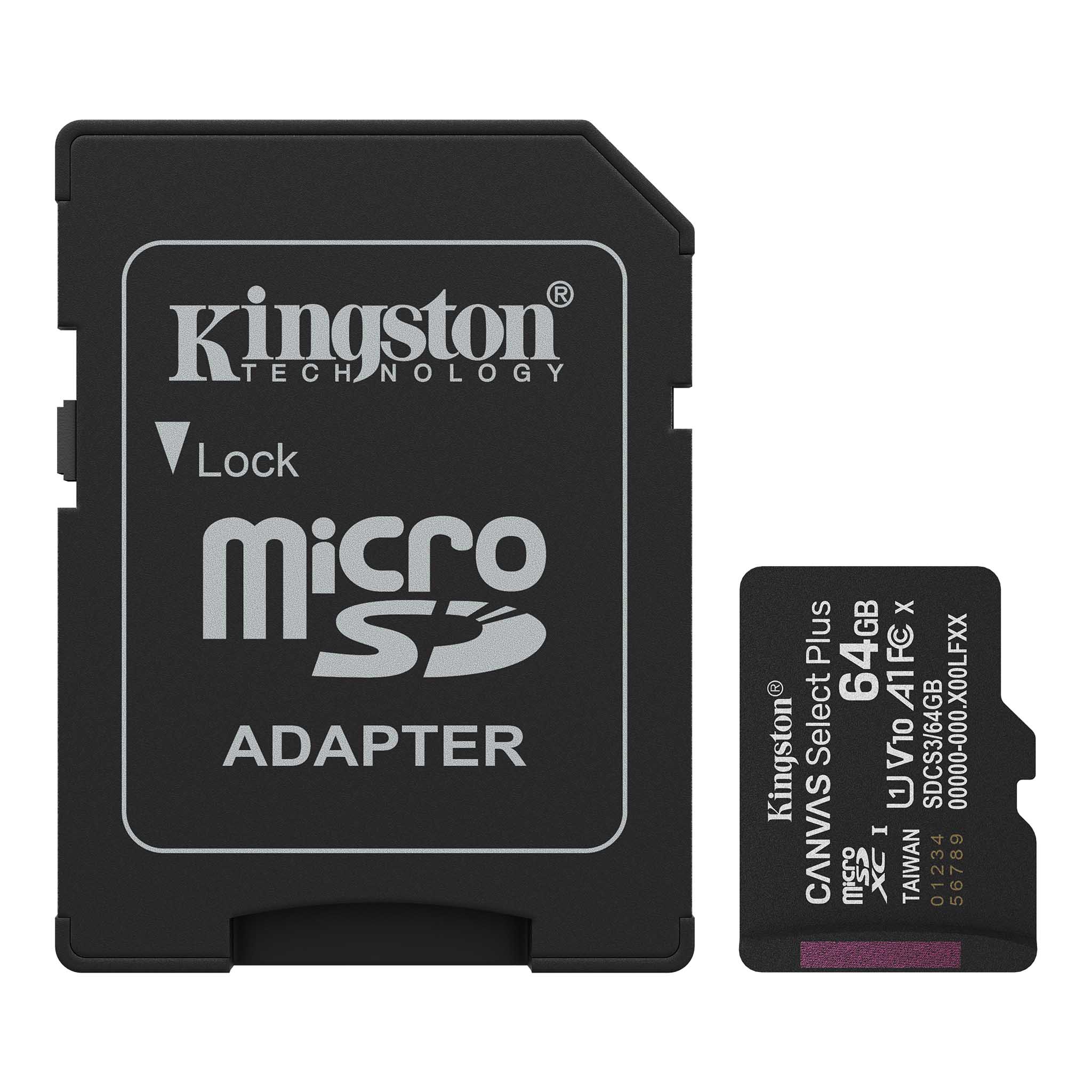 MicroSD KINGSTON 64GB c/Adap Gen3 100MB/s Canvas S Plus CL10 (8408) · Kingston · General