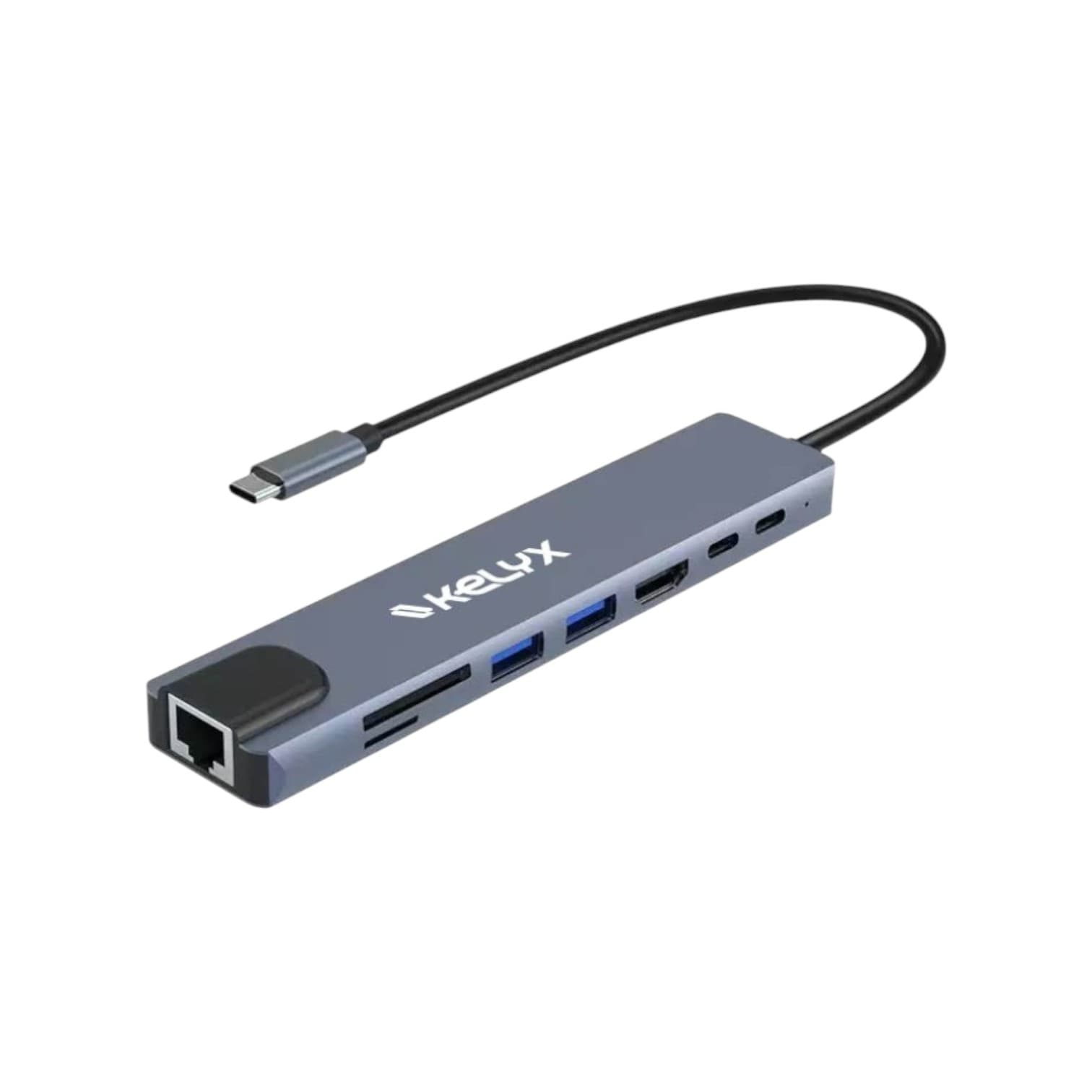 Hub Kelyx 8en1 Type C HDMI SD USB 2.0 x2 / USB 3.0 x2 RJ45 (7886) · Kelyx